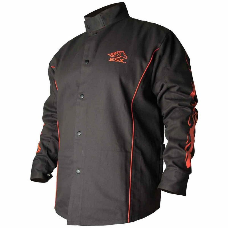 BSX Flame-Resistant Welding Jacket - Black with Red Flames, Size 3X-Large