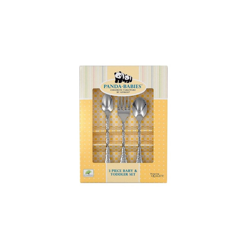 Ginkgo International Panda-Babies 3-Piece Baby & Toddler Stainless Steel Flatware Set