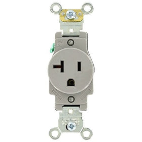 Leviton 5361-GY 20 Amp, 125 Volt, Industrial Heavy Duty Grade, Single Receptacle, Straight Blade, Self Grounding, Gray