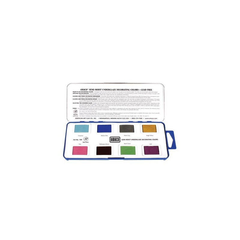 AMACO Non-Toxic Semi-Moist Underglaze Set - B in Pan, 1.5 oz, Assorted Color, Set of 8