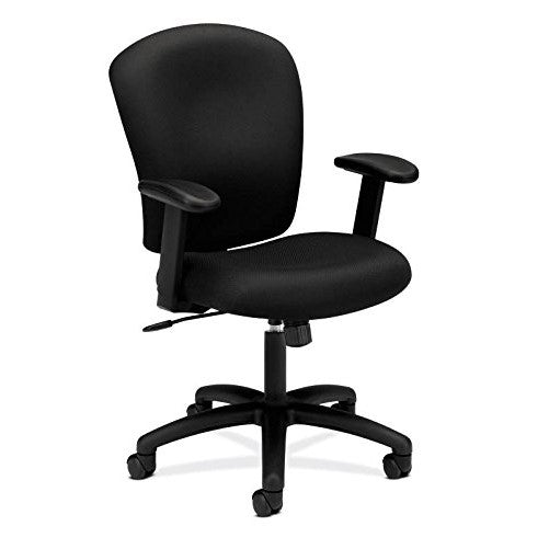 HON HVL220.VA10 Mid Back Task Chair - Fabric Computer Chair with Arms for Office Desk, Black (HVL220)