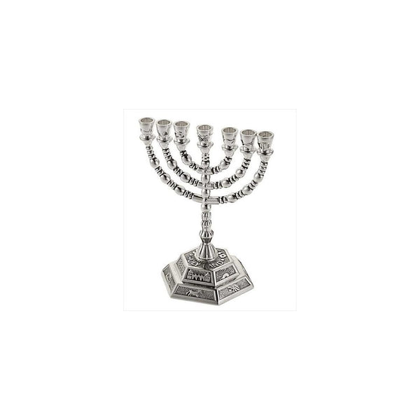 Holy Land Gifts 4338 Menorah 12 Tribes Silverplated 7 Branched 5 In.