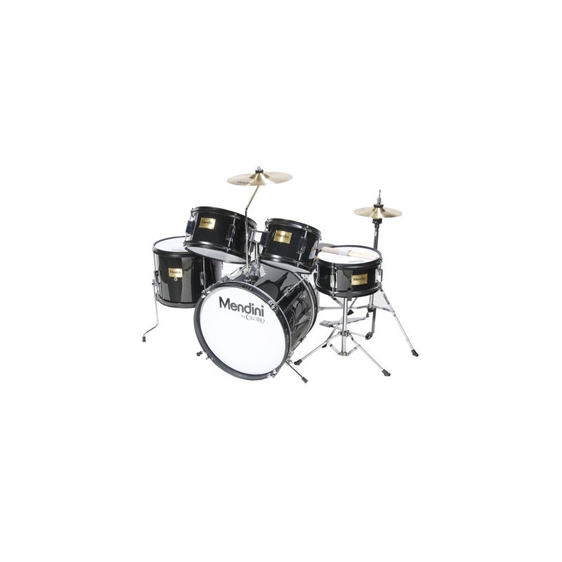 Mendini by Cecilio 16 inch 5-Piece Complete Kids / Junior Drum Set with Adjustable Throne, Cymbal, Pedal & Drumsticks, Metallic Black, MJDS-5-BK