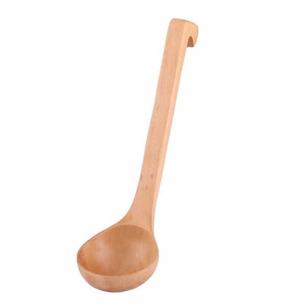 uxcell Wooden Tableware Hook End Design Soup Ladle 11.4 Inch Brown