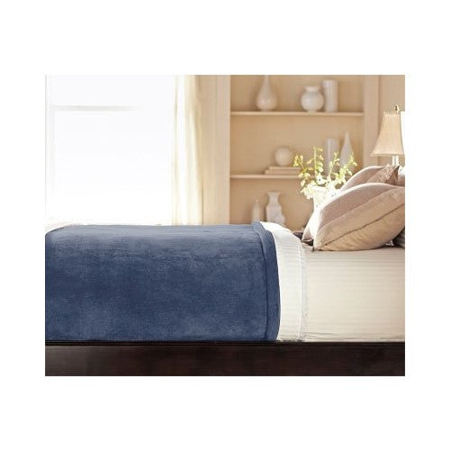 Sunbeam - Queen Size Heated Blanket Luxurious Velvet Plush with 2 Digital Controllers and Auto-off Feature - 5yr Warranty, Blue