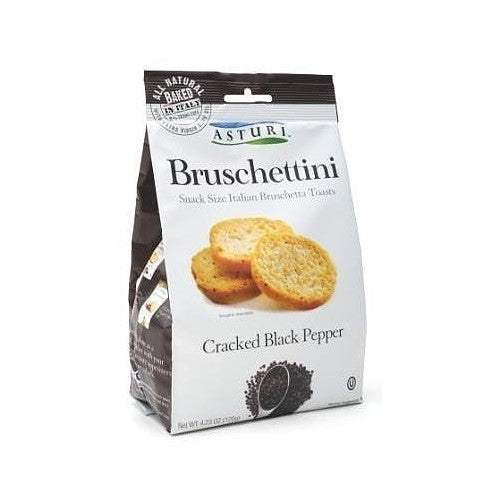 Asturi Cracked Black Pepper Bruschettini (Snack Size Italian Bruschetta Toasts), Buy TWELVE Bags and SAVE, Each Bag is 4.23 oz (Pack of 12)