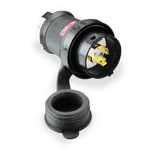 Hubbell Wiring Systems HBL2711SW Twist-Lock Watertight Safety Shroud Male Plug, 30 amp, 125/250VAC, 3-Pole, 4-Wire Grounding, L14-30P, Black/White