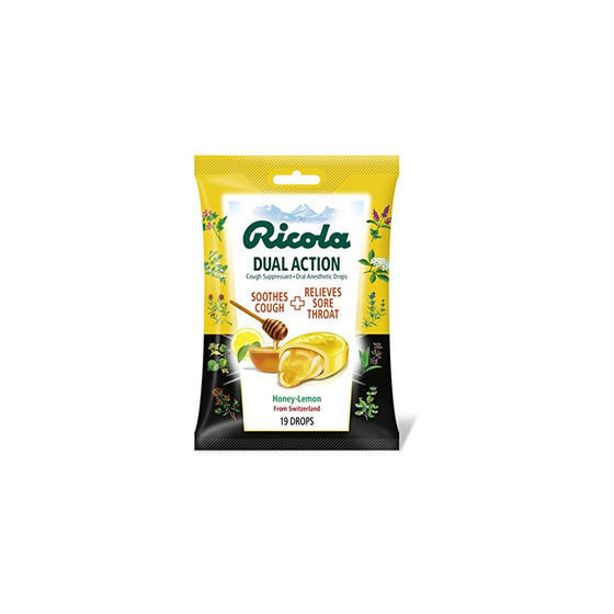 Ricola Dual Action Cough Suppressant & Oral Anesthetic Throat Drops, Honey-Lemon, 19 Drops, Fights Coughs Naturally, Soothes Throats