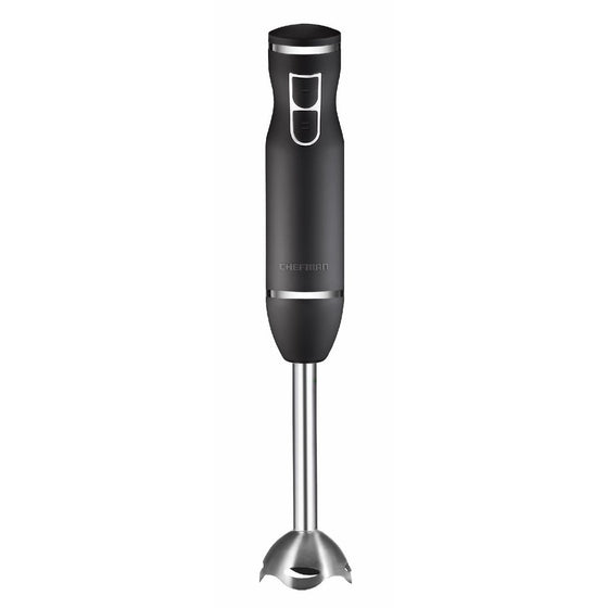 Chefman Immersion Blender Stainless Steel Shaft 300 Watt Ice Crushing Soft-Touch Rubberized Hand Blender RJ19-RBR-Black