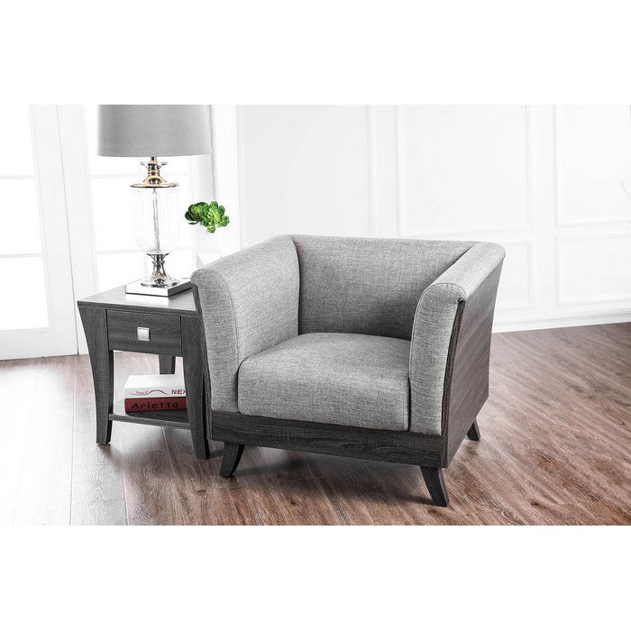 Fabric Upholstered Contemporary Style Chair With Angled Legs, Gray
