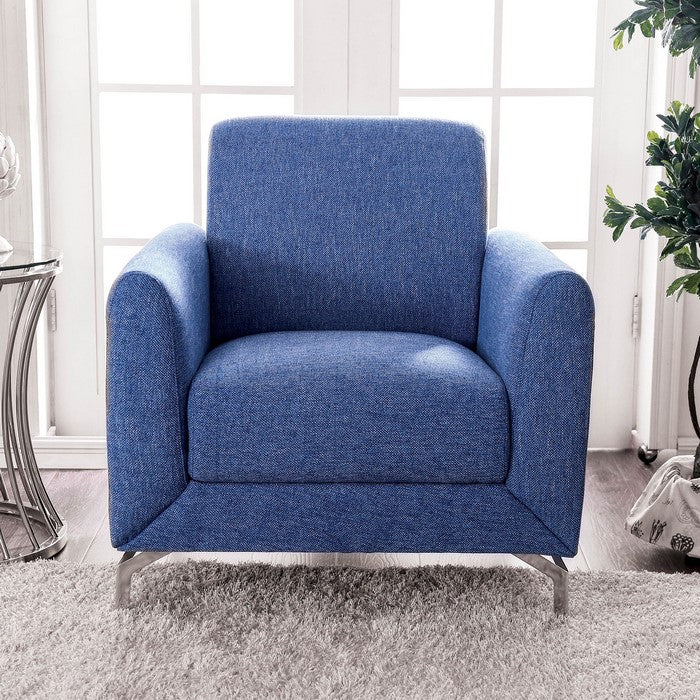 Fabric Upholstered Chair With Metal Feet In Blue