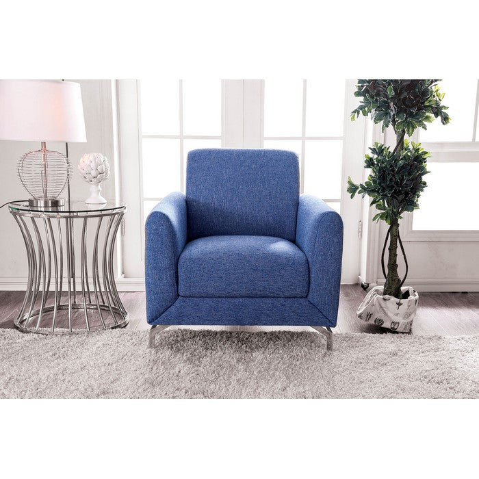 Fabric Upholstered Chair With Metal Feet In Blue
