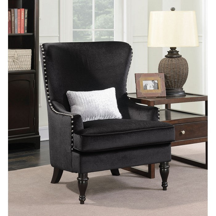 Nail head trim Fabric Upholstered Chair With Pillow In Black
