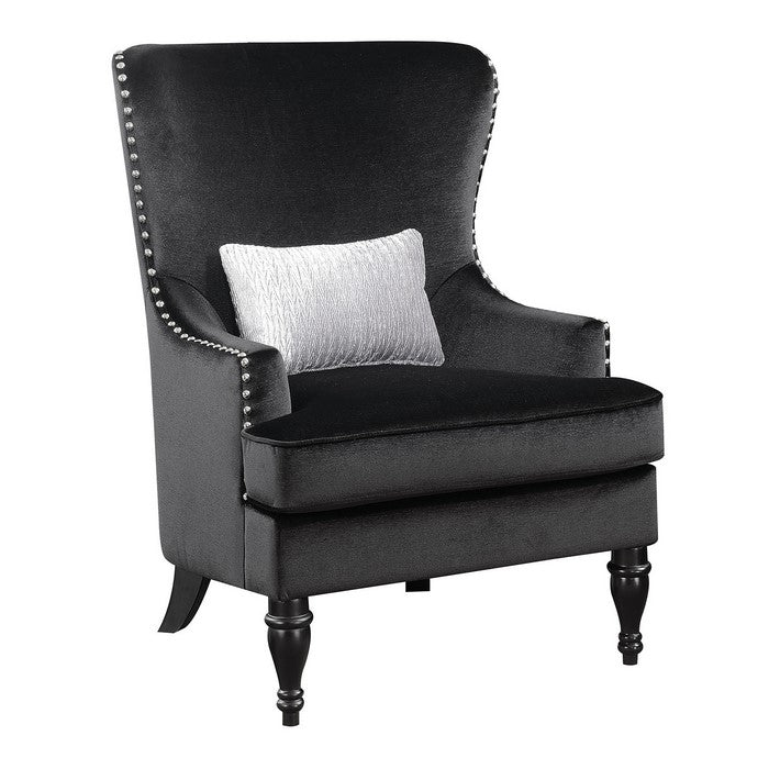 Nail head trim Fabric Upholstered Chair With Pillow In Black