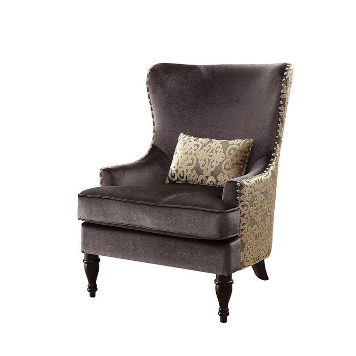 Fabric Upholstered Accent Chair With Pillow In Dark Gray