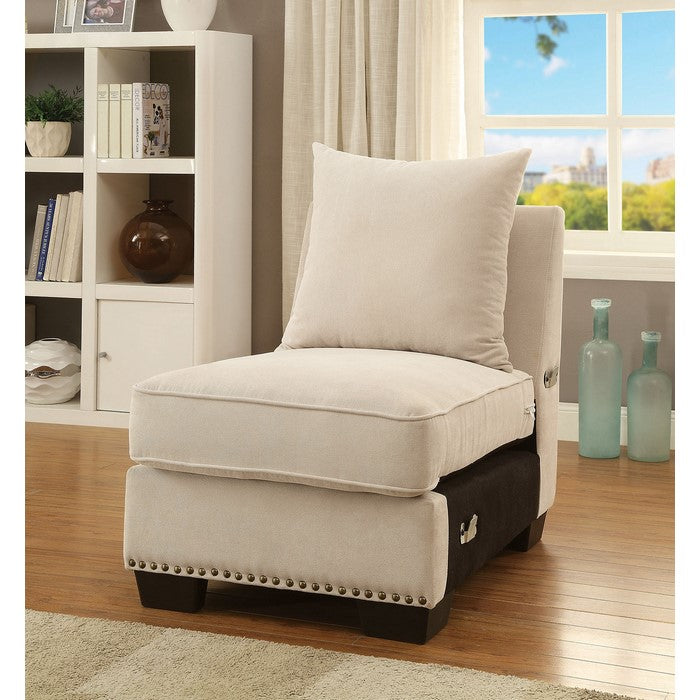Nail head Trim Fabric Upholstered Armless Chair With Pillow, Ivory