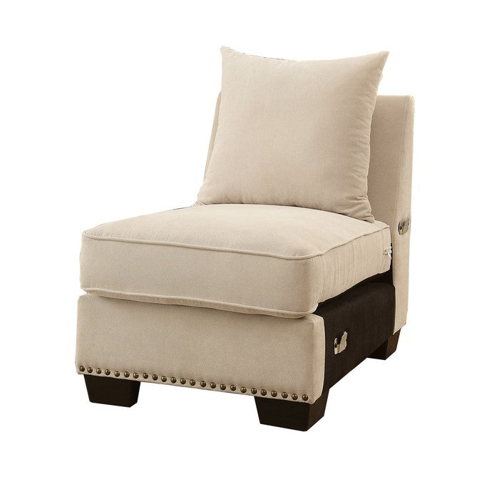 Nail head Trim Fabric Upholstered Armless Chair With Pillow, Ivory
