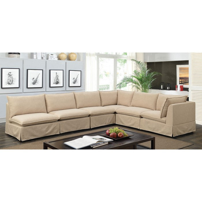 Fabric Upholstered Armless Chair With Padded Cushions In Beige