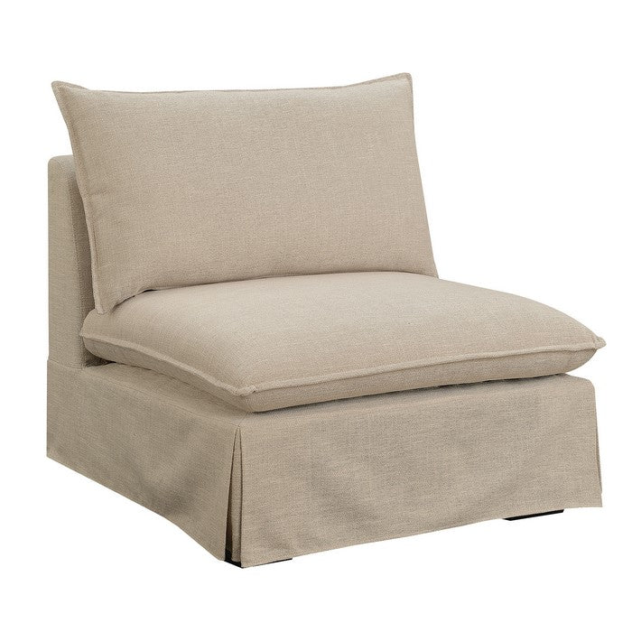 Fabric Upholstered Armless Chair With Padded Cushions In Beige