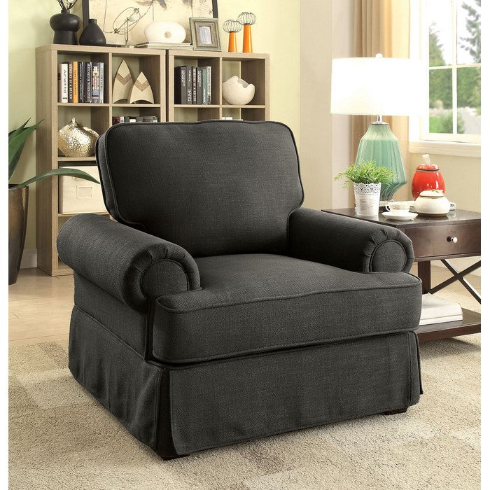 Fabric Upholstered Chair With Rolled Armrest In Gray