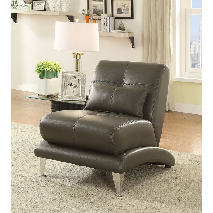 Contemporary Style Leatherette Chair With Pillow In Gray