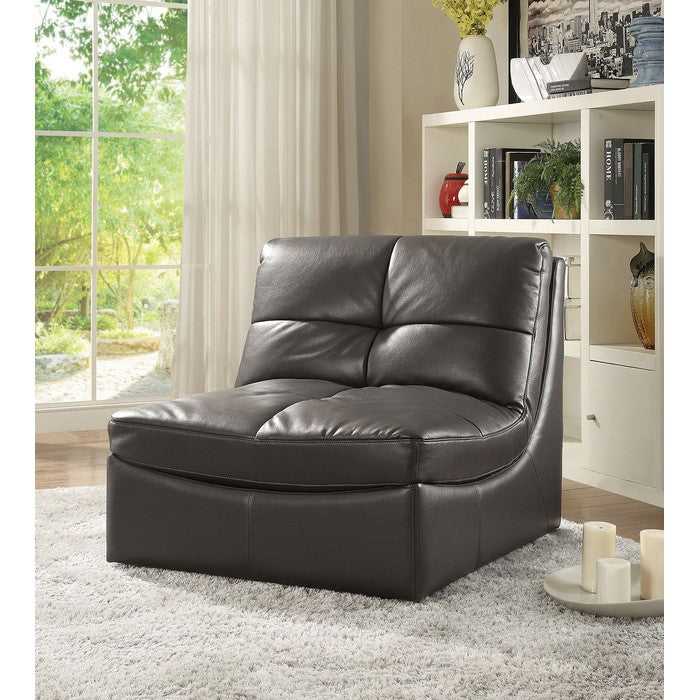 Leather Upholstered Armless Chair With Tufted Seat And Back, Gray