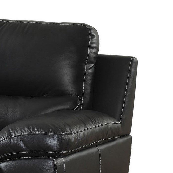 Leather Upholstered Chair With Cushioned Seat And Back, Black