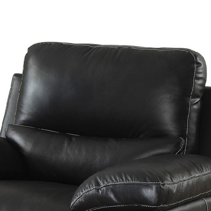 Leather Upholstered Chair With Cushioned Seat And Back, Black
