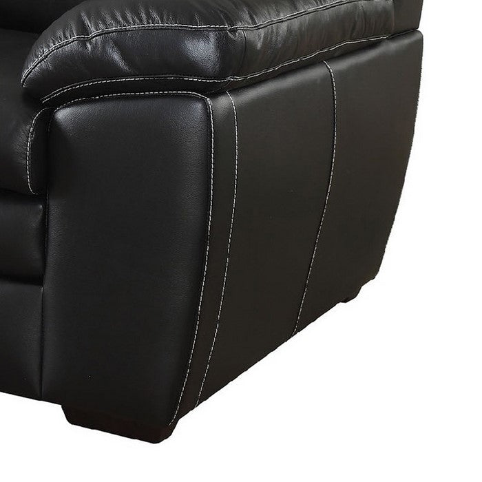 Leather Upholstered Chair With Cushioned Seat And Back, Black