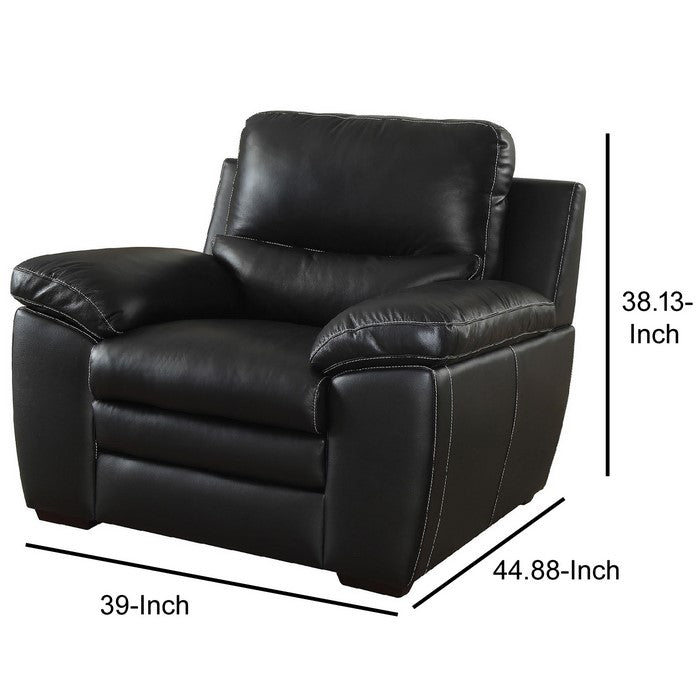 Leather Upholstered Chair With Cushioned Seat And Back, Black
