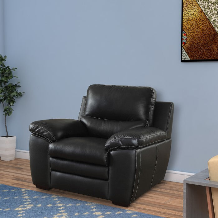 Leather Upholstered Chair With Cushioned Seat And Back, Black