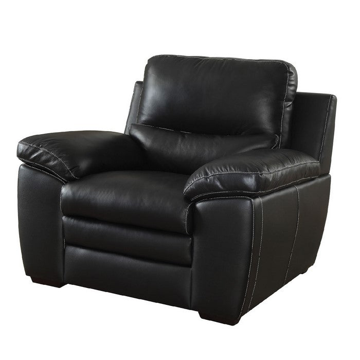 Leather Upholstered Chair With Cushioned Seat And Back, Black