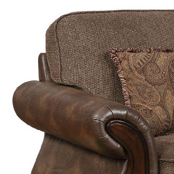 Fabric And Leather Upholstered Chair With Pillow In Brown