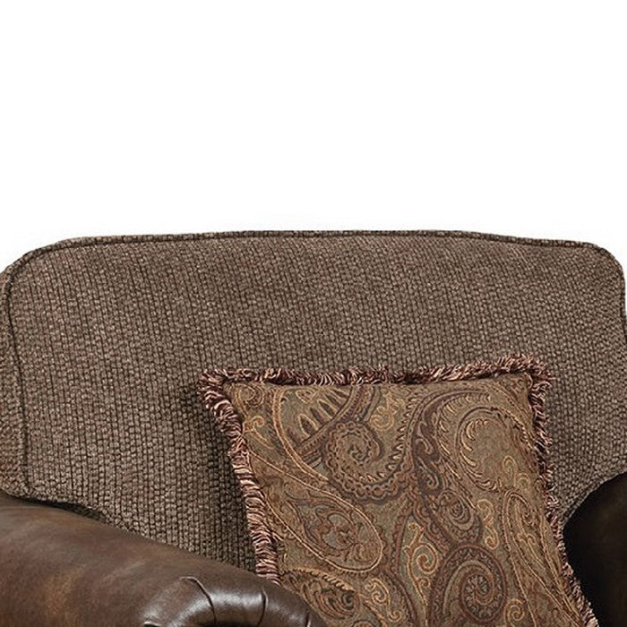 Fabric And Leather Upholstered Chair With Pillow In Brown