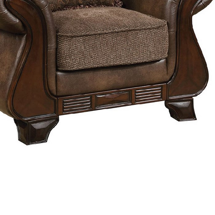Fabric And Leather Upholstered Chair With Pillow In Brown