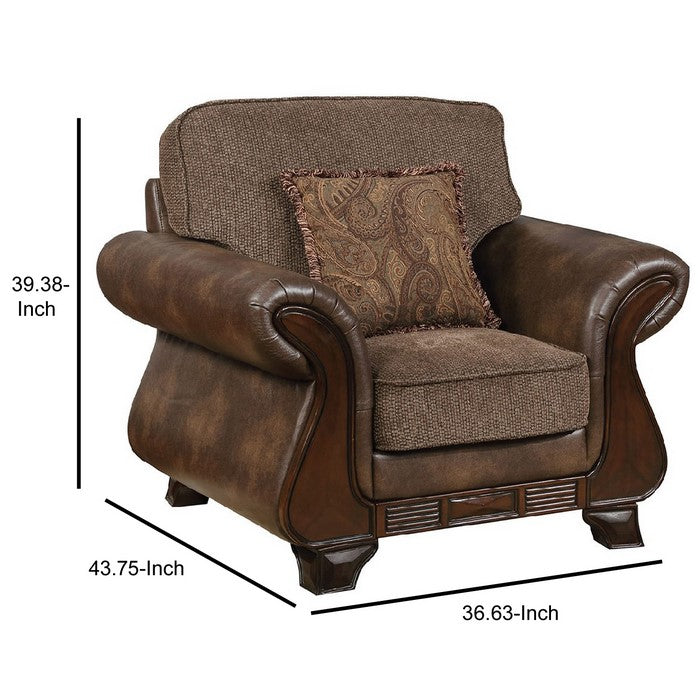 Fabric And Leather Upholstered Chair With Pillow In Brown