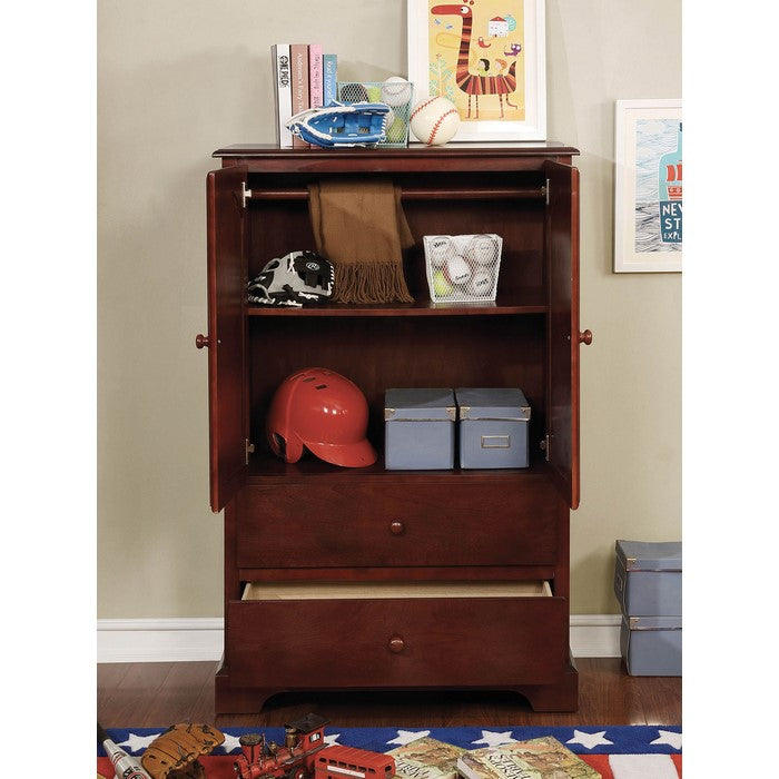 Wooden Armoire With Two Bottom Drawer In Cherry Brown