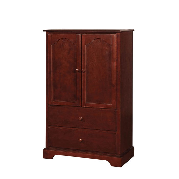 Wooden Armoire With Two Bottom Drawer In Cherry Brown