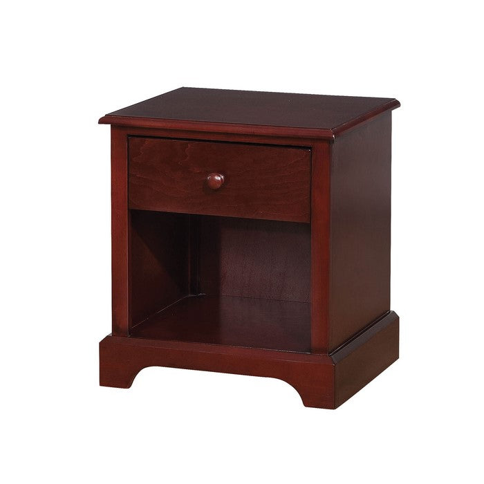 Wooden Night Stand With One Drawer And Open Shelf In Cherry Brown