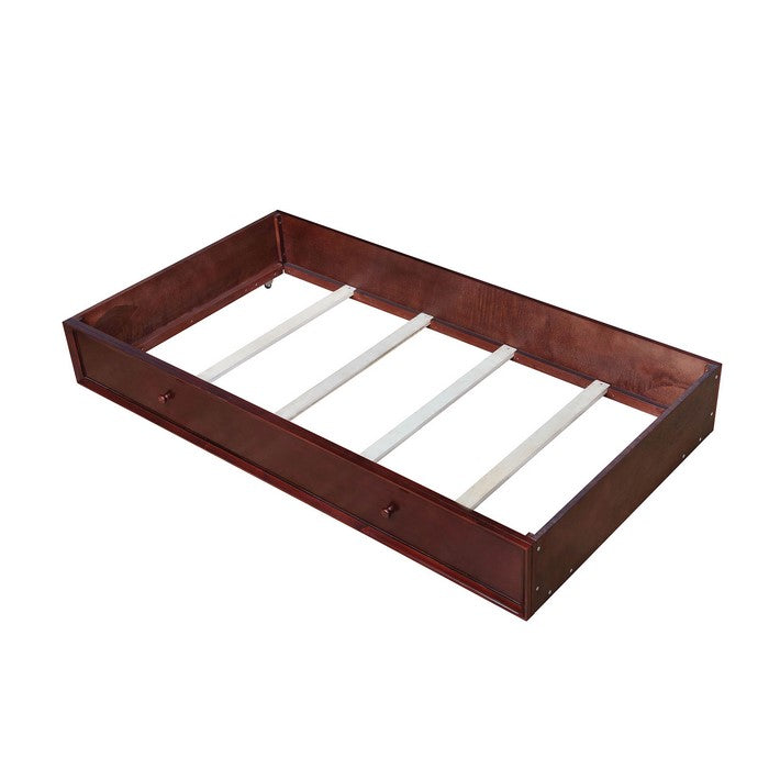 Transitional Style Wooden Trundle With Casters In Cherry Brown