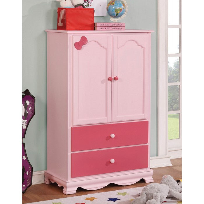 Wooden Armoire With Two Bottom Drawers In Pink