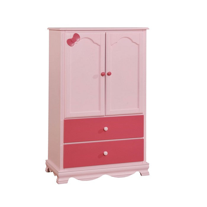Wooden Armoire With Two Bottom Drawers In Pink