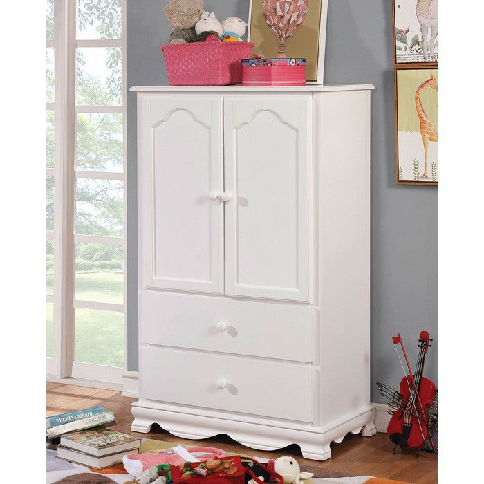 Wooden Armoire With Two Bottom Drawers In White
