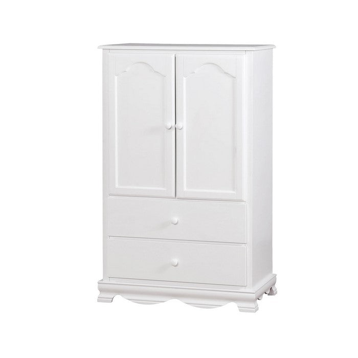 Wooden Armoire With Two Bottom Drawers In White