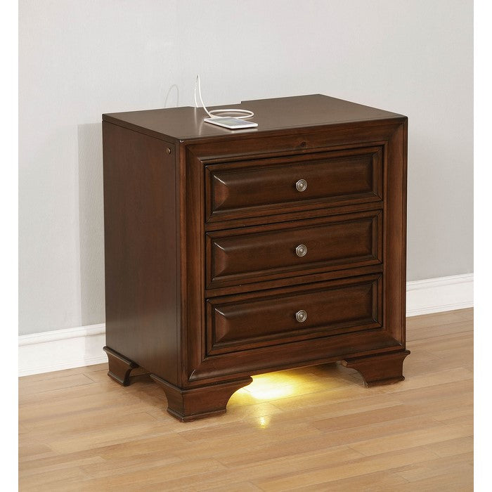 Wooden Night Stand With 3 Drawers In Cherry Brown