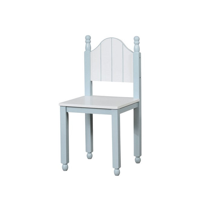 Contemporary Style Wooden Chair With Camel Back, Blue And White