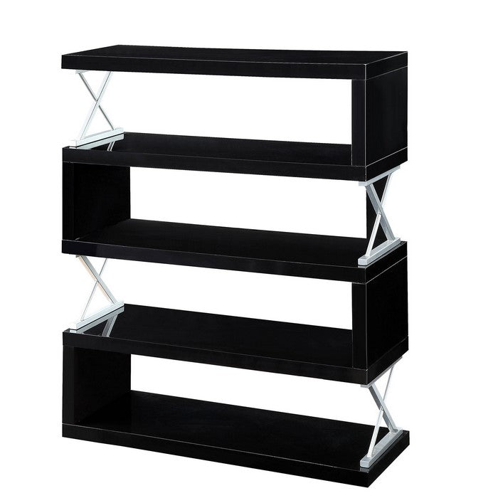 S-Shaped 5 Layer Wooden Shelf In Glossy Black