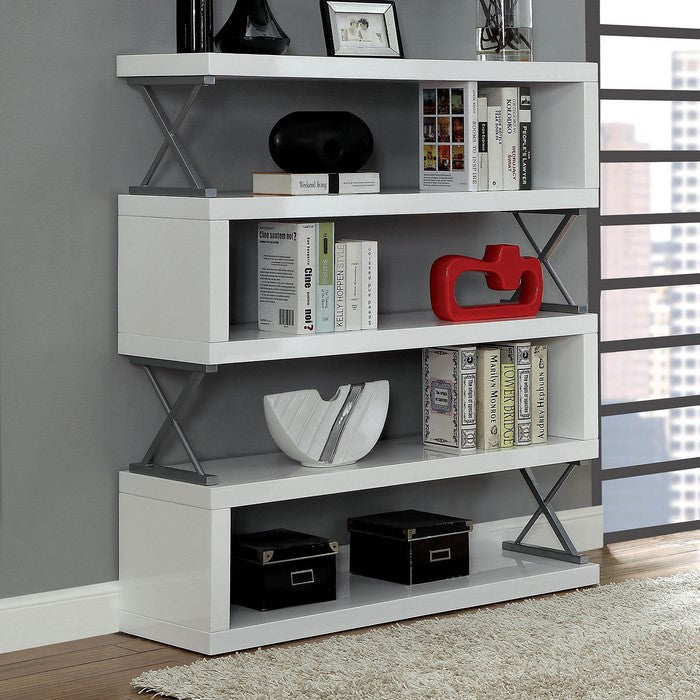 S-Shaped 5 Layer Wooden Shelf In Glossy White