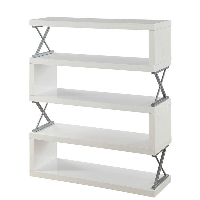 S-Shaped 5 Layer Wooden Shelf In Glossy White