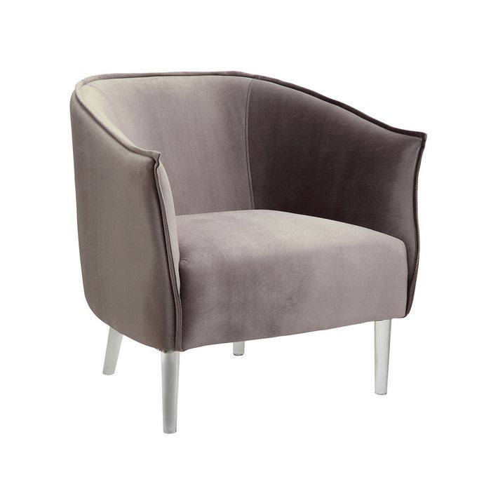 Welted Trim Fabric Upholstered Accent Chair With Acrylic Legs, Gray